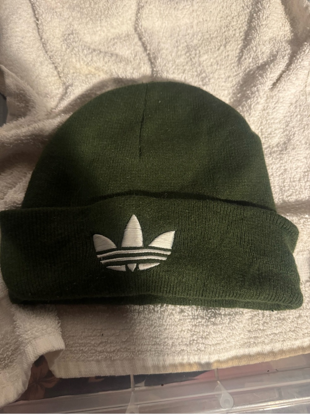 adidas Trefoil Cuffed Beanie - Dark Green with White Logo